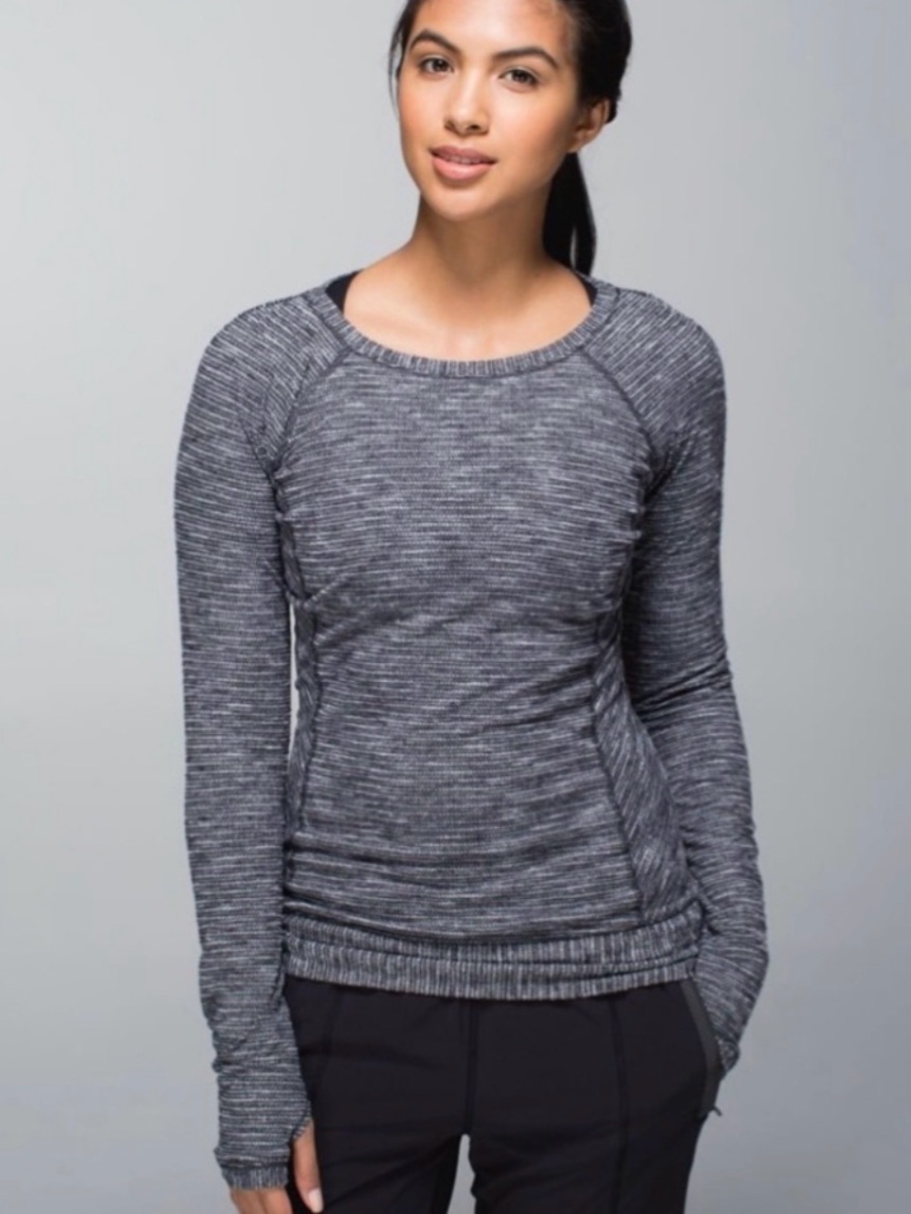 Lululemon On Track Long Sleeve Top - Heathered Black / Gray - Size 6